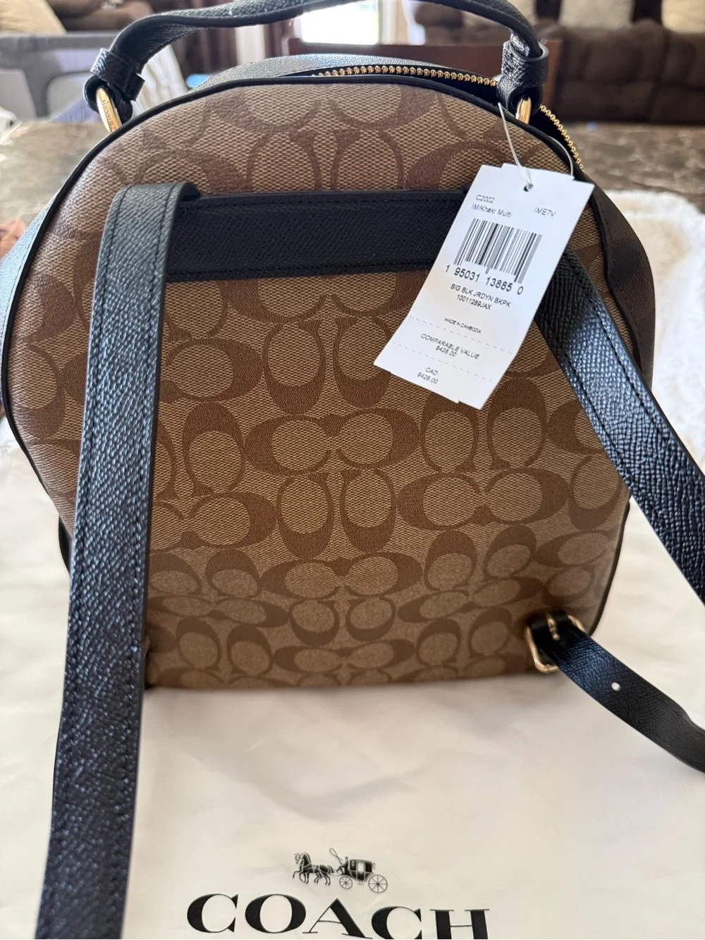 Coach Monogram Mini Backpack in Brown and Black with Cream Accent